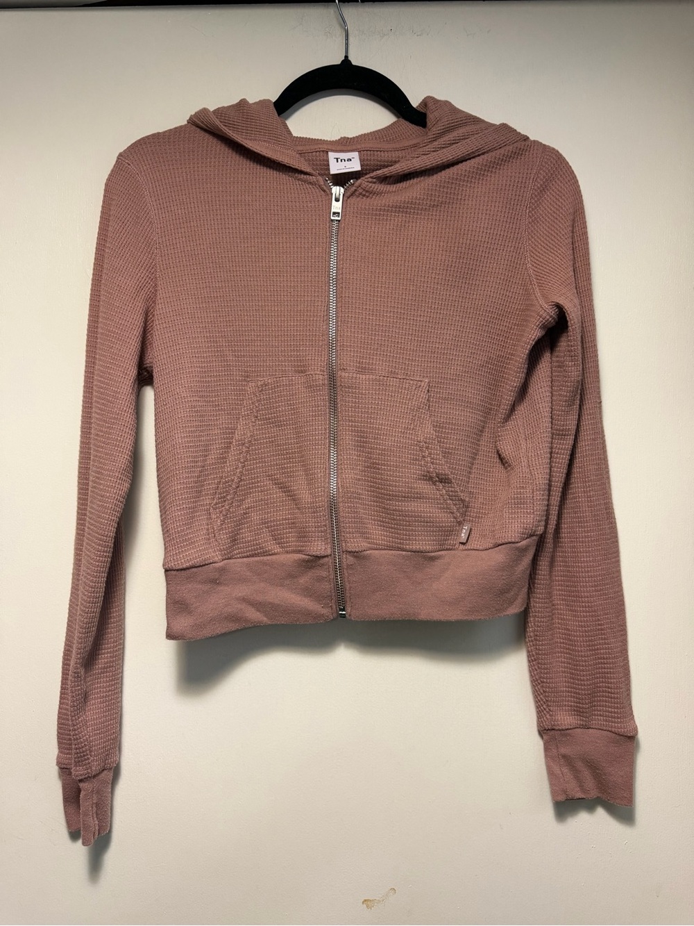 TNA Dusty Rose Mauve Waffle-Knit Zip Hoodie Size Small